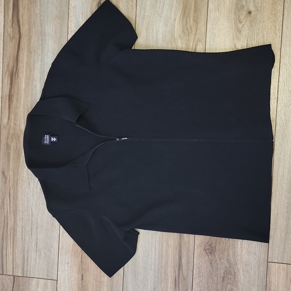 Eileen Fisher sz L Short Sleeve Sweater Jacket in Black